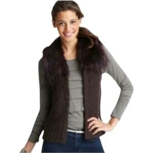 Ann Taylor LOFT Women's Petite M Blackberry Faux Fur Collar Sweater Vest NEW